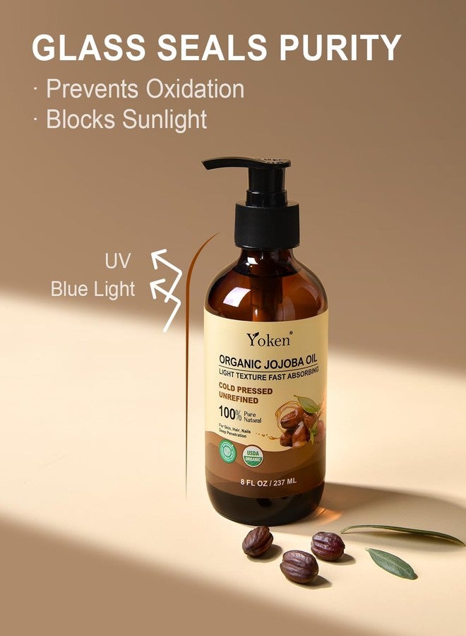 Yoken Organic Jojoba Oil Glass Bottle 8 fl oz, USDA Certified 100% Pure & Natural Jojoba Oil for Hair, Skin & Face, Cold Pressed Unrefined Hexane Free, Deeply Moisturizing Body Serum Oils for Gua Sha - Image 4